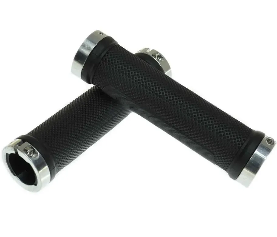 Рукоятки руля (грипсы, комплект), 130 мм, Two Side Lock Alu, SR-70, MEET, черный/серебро